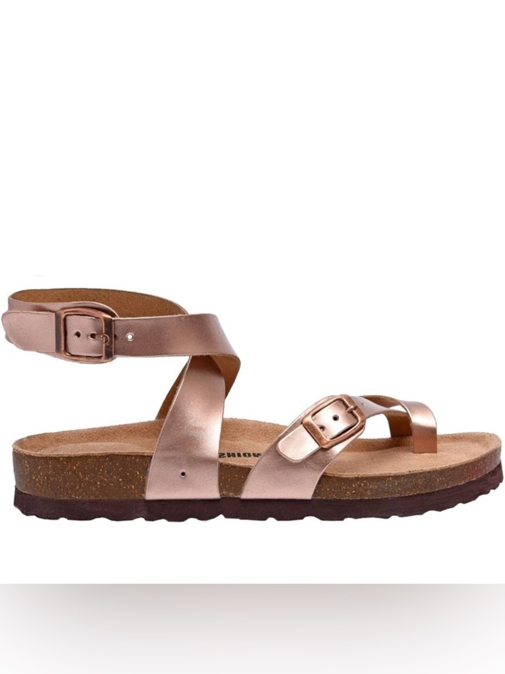 CUSHIONAIRE Size 9.5M Lara Cork footbed Sandal Rose Gold Genuine Leather strap